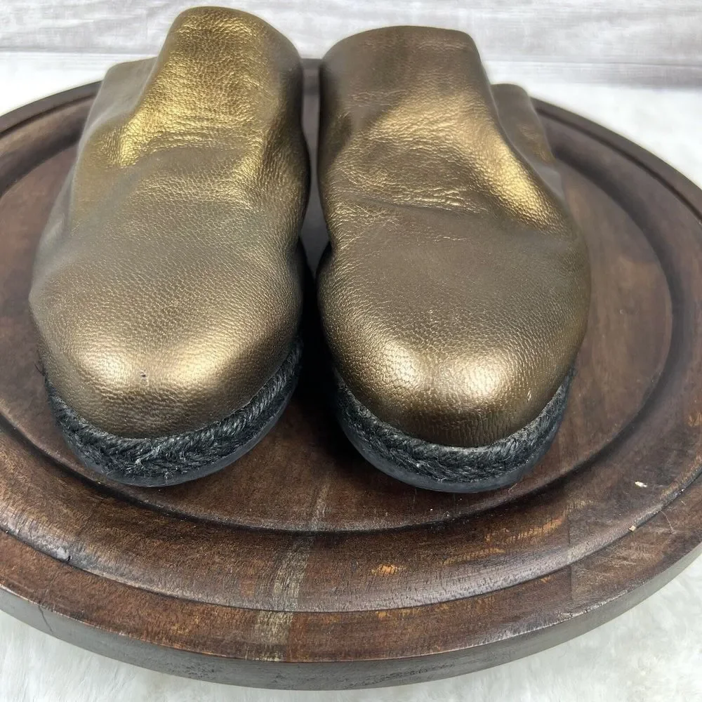 Rachel Comey Women’s Gold Leather Espadrilles Mules Size 6 Flats Shoes